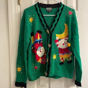 Vintage Berek Green Elf Santa Embelished Ugly Christmas Cardigan